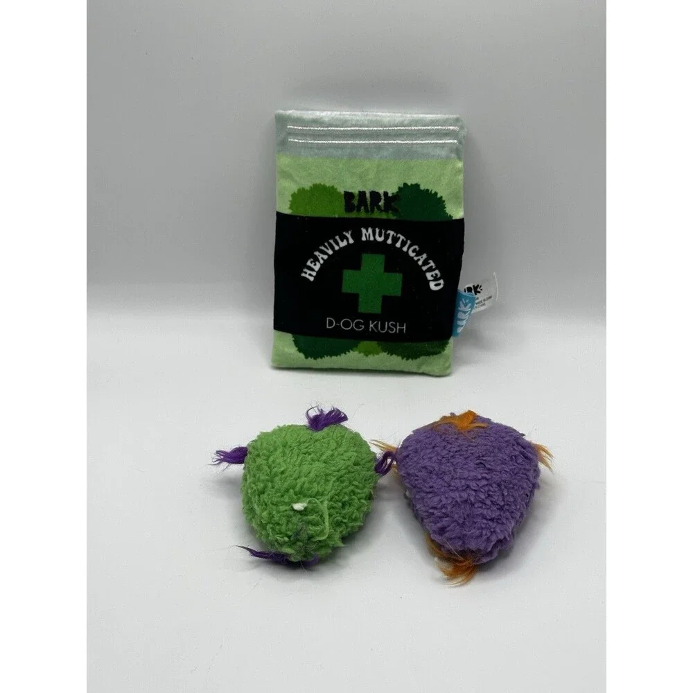 BARK D-OG Kush Dog Toy Bag with 2 Squeaky Nug Balls Set Funny Parod